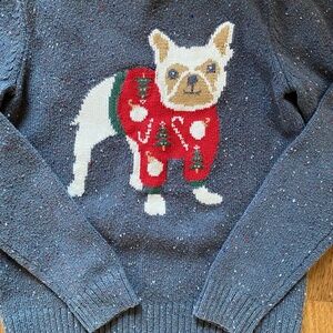 tucker + tate sweater Kids size 7 French Bulldog Blue Intarsia Cotton Blend Cute